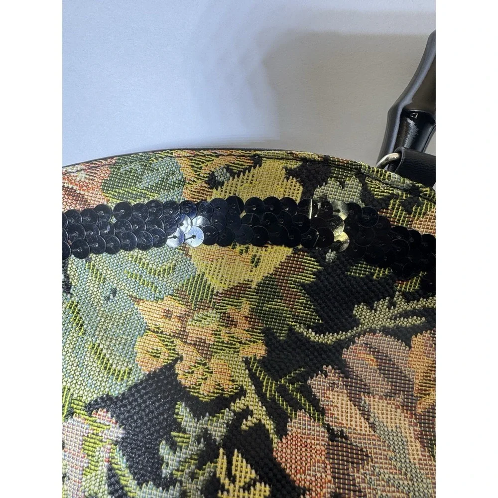 Prezzo Floral Tapestry Embroidered Sequin Beaded Handbag Boho Vintage EUC